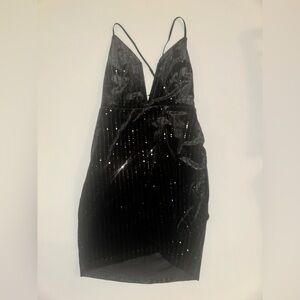 Black velvet mini dress with sequins